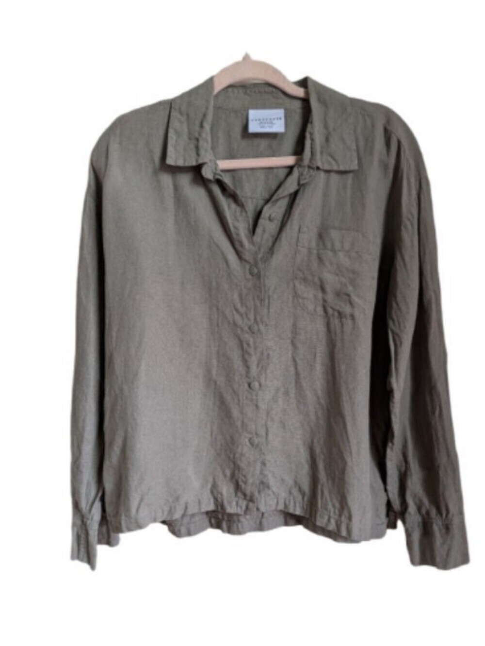 PARACHUTE Beige Linen Oversized Minimalist Contemporary Button-Up Shirt Small